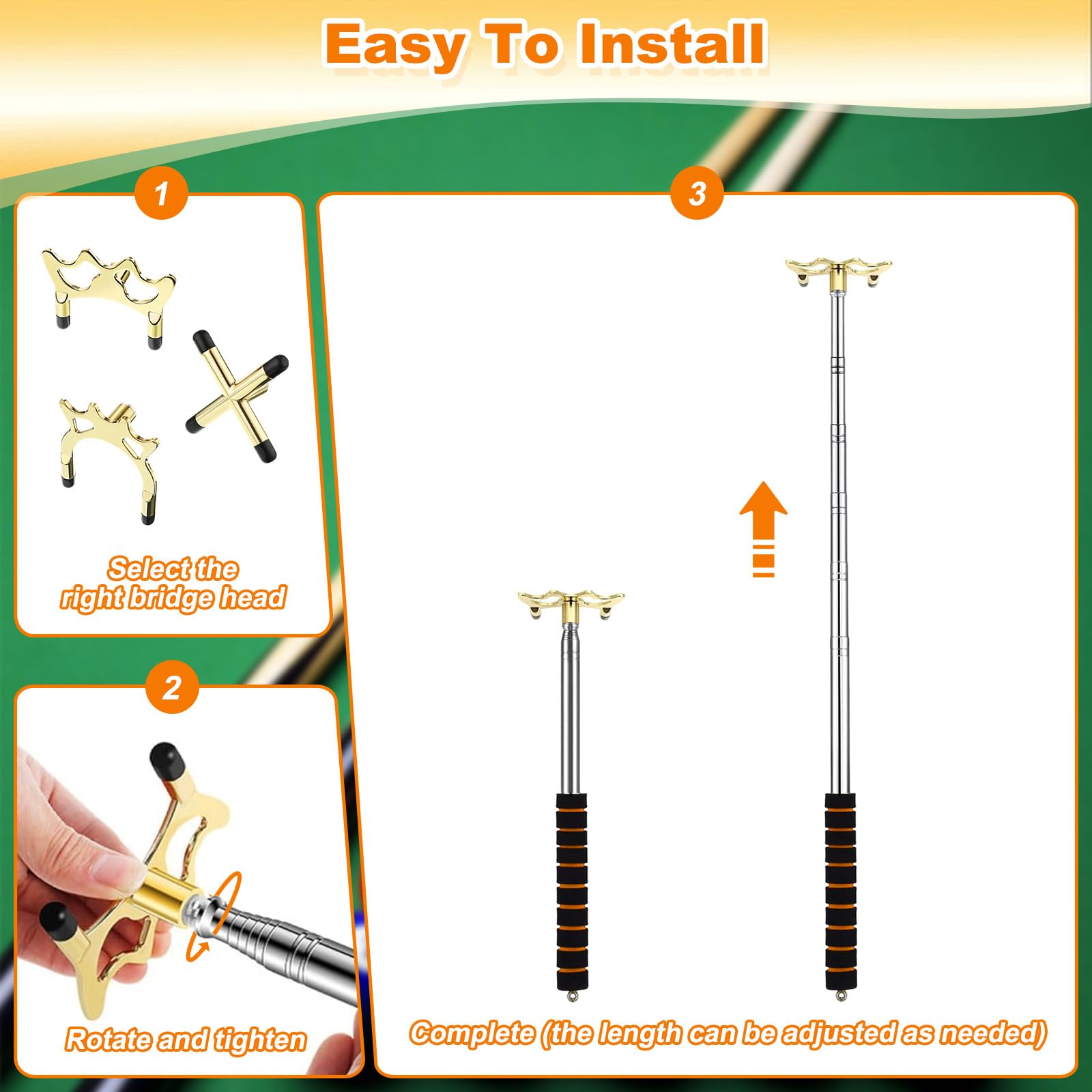 Accesorio Mesa Billar Puente Latón Extraíble 12.8~60 Pulgadas Taco Retráctil Dispositivo Auxiliar Montado Poste