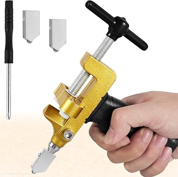 Tile Cutter Hand Tool 2 in 1 Manual Glass Cutter Breaker Portable Mirror Breaking Plier Lightweight DIY Cutting Tool with 2 Tungsten Steel Blades and 1 Screwdriver for Tile Glass