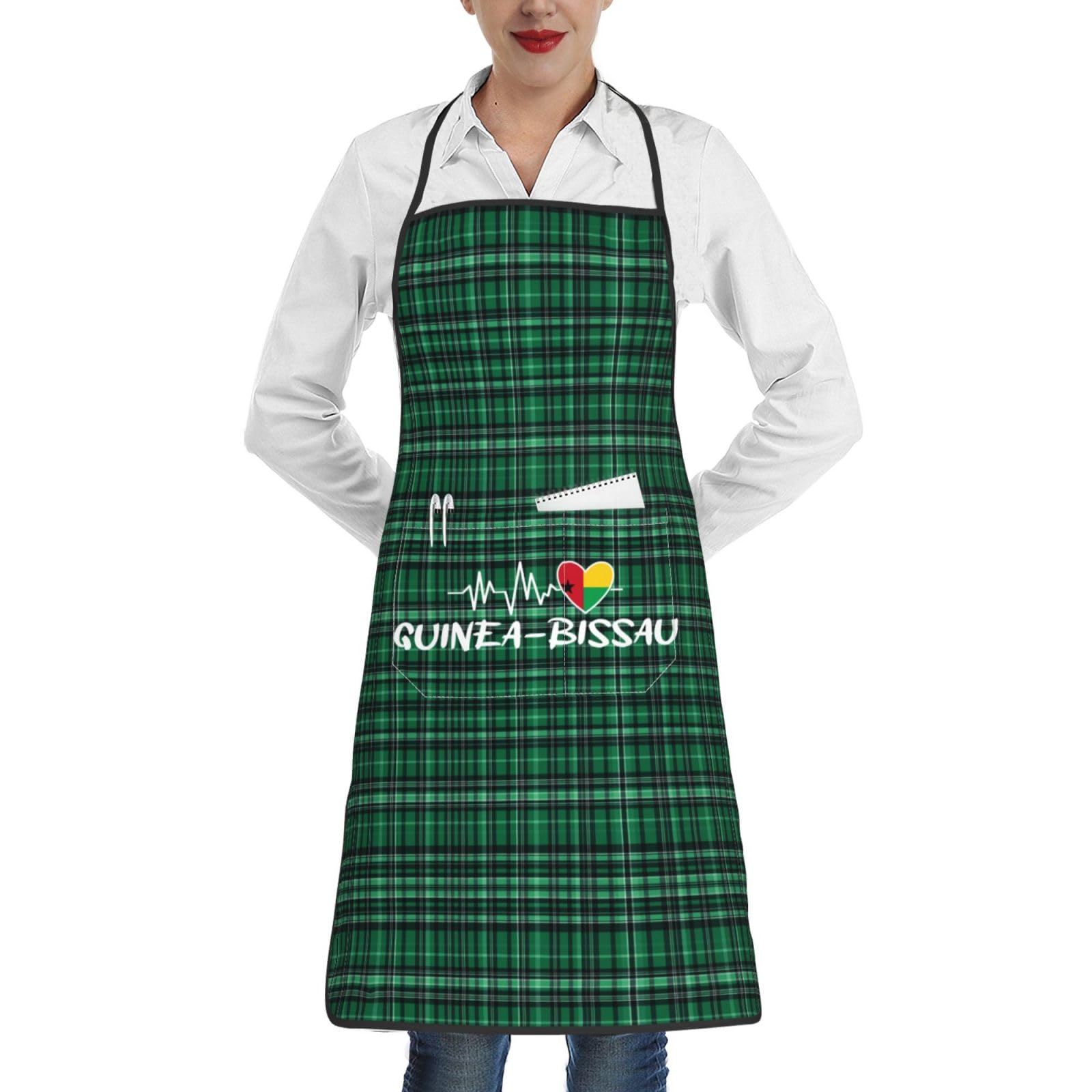 nopicsn Guinea-Bissau Heartbeat Apron for cooking with Pockets Women Men Kitchen Chef Funny Aprons