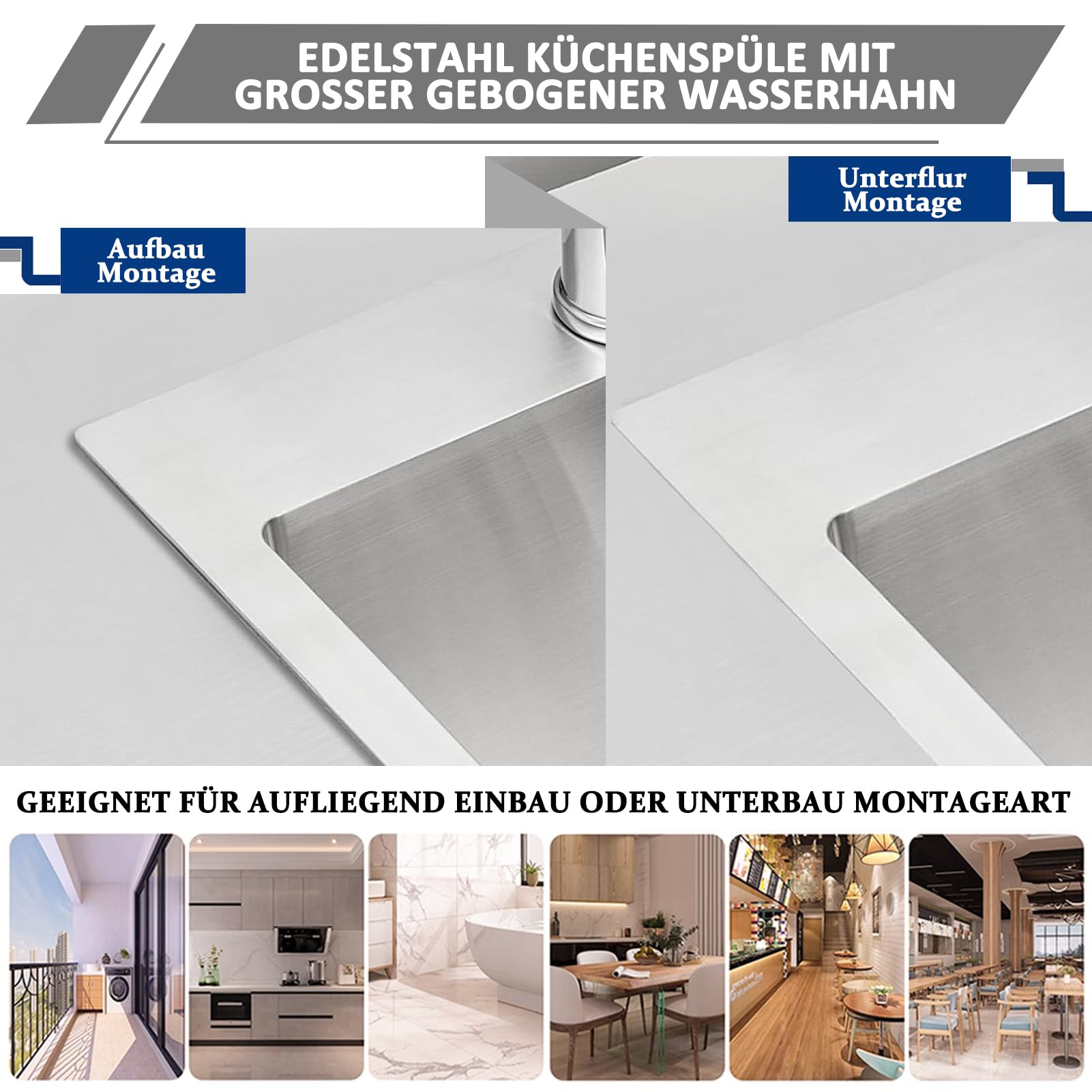 Lavabo de Cocina 80 x 50 cm, Fregadero de Cocina 1 Cuenca de Acero Inoxidable con Grifo, Gran Lavabo de Cocina Cepillado, con Rejilla Inferior para Fregadero, Escurridor, Dispensador de