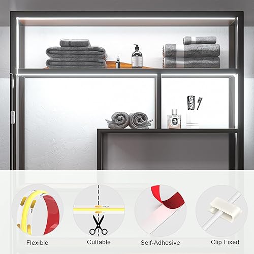 Vista 26 de WOBANE Kit de iluminación para debajo del gabinete, barra de luces LED flexible, luces debajo de la encimera para cocina, armario, escritorio