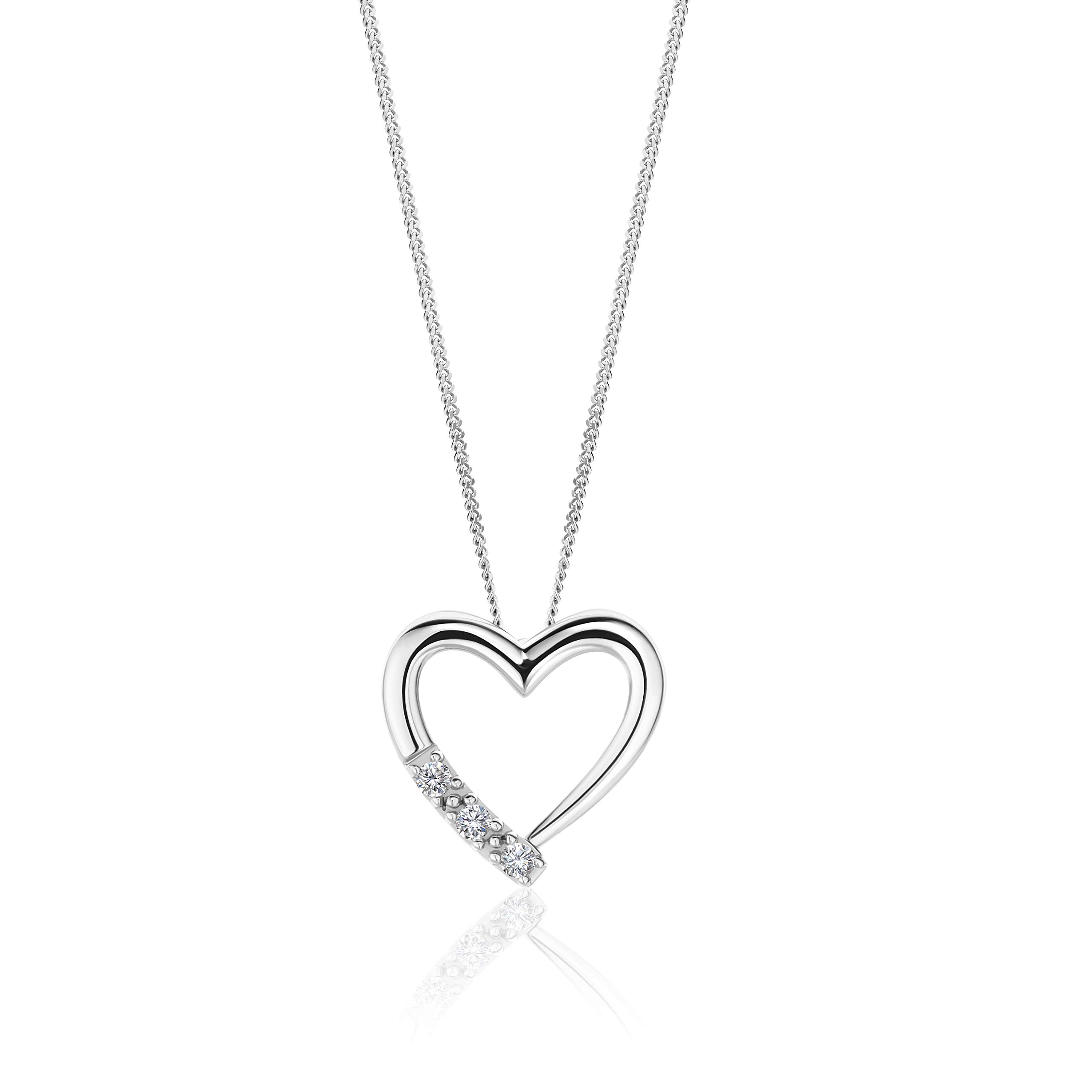 OROVI Damen Diamant Kette Weißgold, Halskette mit Herz-Anhänger 14 Karat (585) Gold und Diamanten Brillanten 0.08 Ct, 45 cm lang