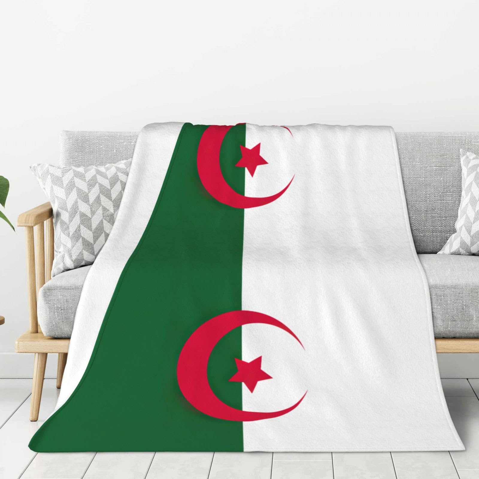 Couverture flanelle drapeau Algérie plaid chaud pour canapé et lit