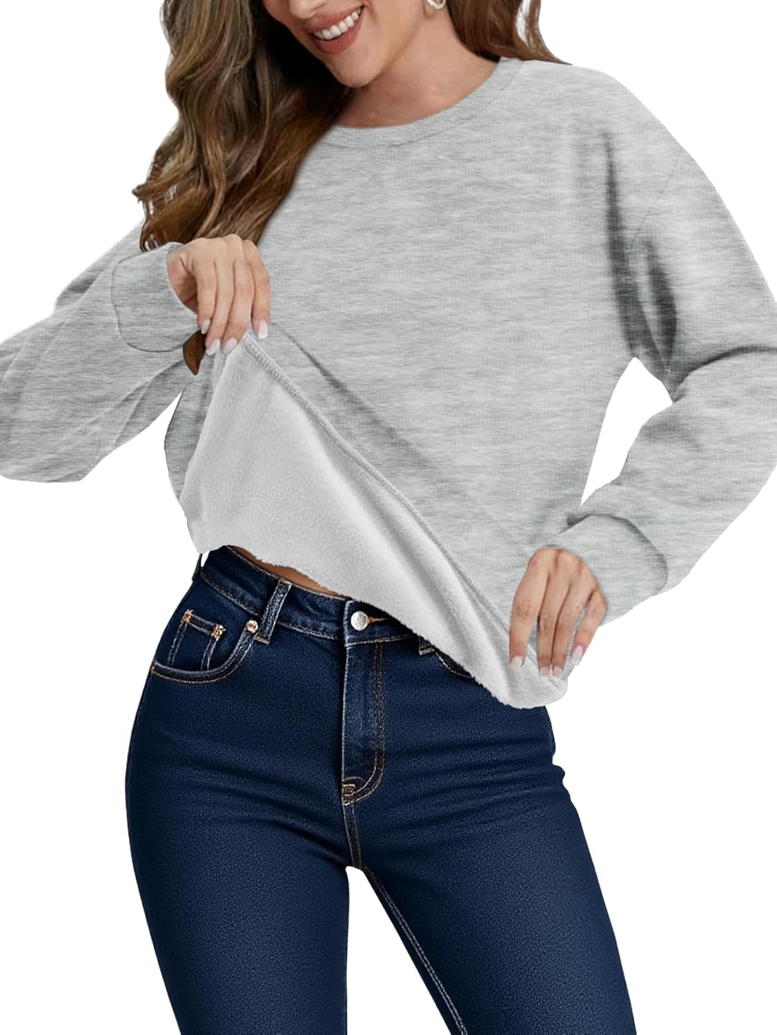 Women’s Fleece Casual Crewneck Pullover Sweatshirt Loose Soft Long Sleeve Fall Fashion Sweaters Winter Sweaters 2026