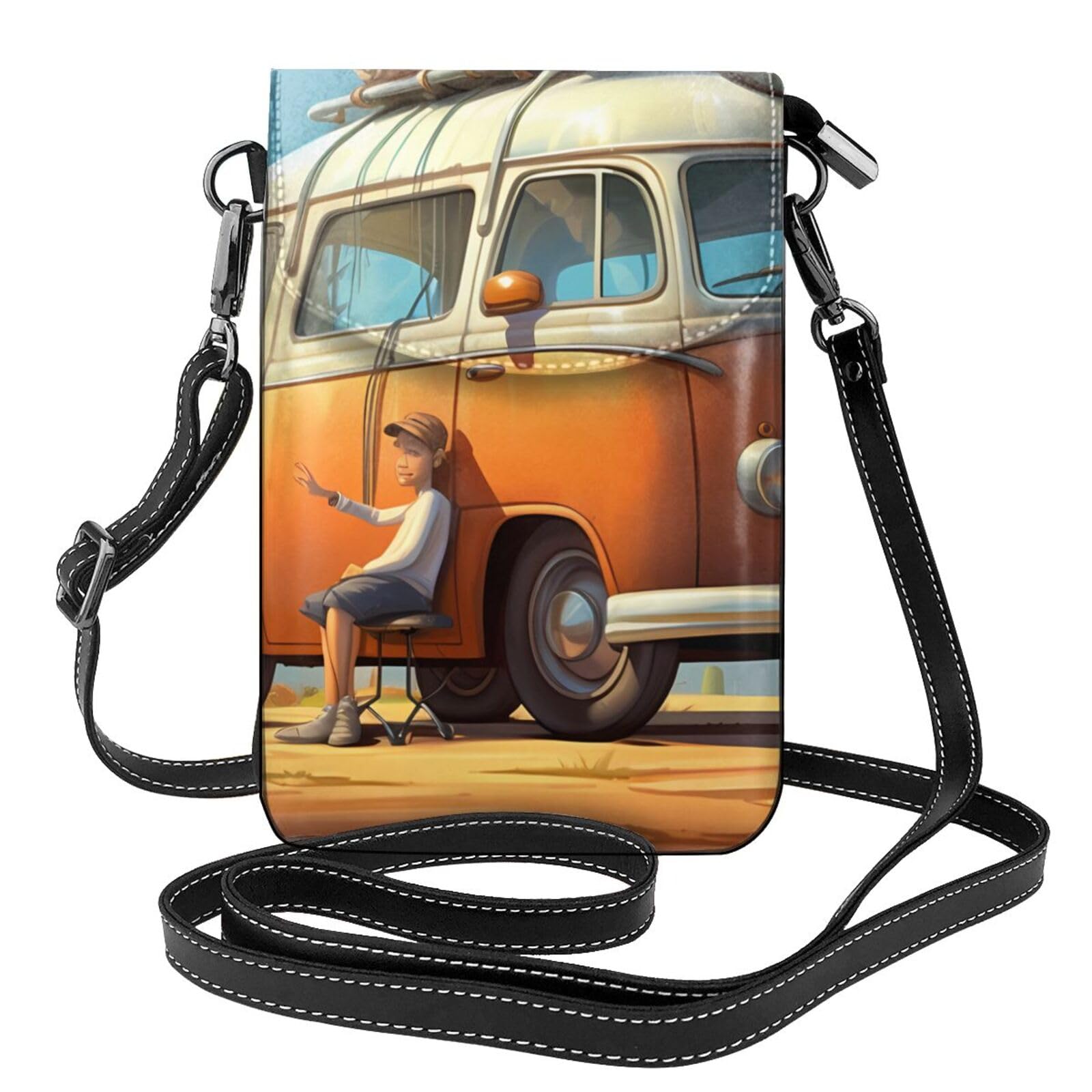 women Small Cell Phone Purse Car and bicycle picture Soft, durable and waterproof PU leather Convenient for daily use and travel