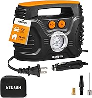 Kensun Portable AC/DC Tire Inflator Air Compressor Pump - Analog Gauge to 120 PSI, 12V Car & 110V Home, for Tires, Bikes, Balls w/ Carry Case