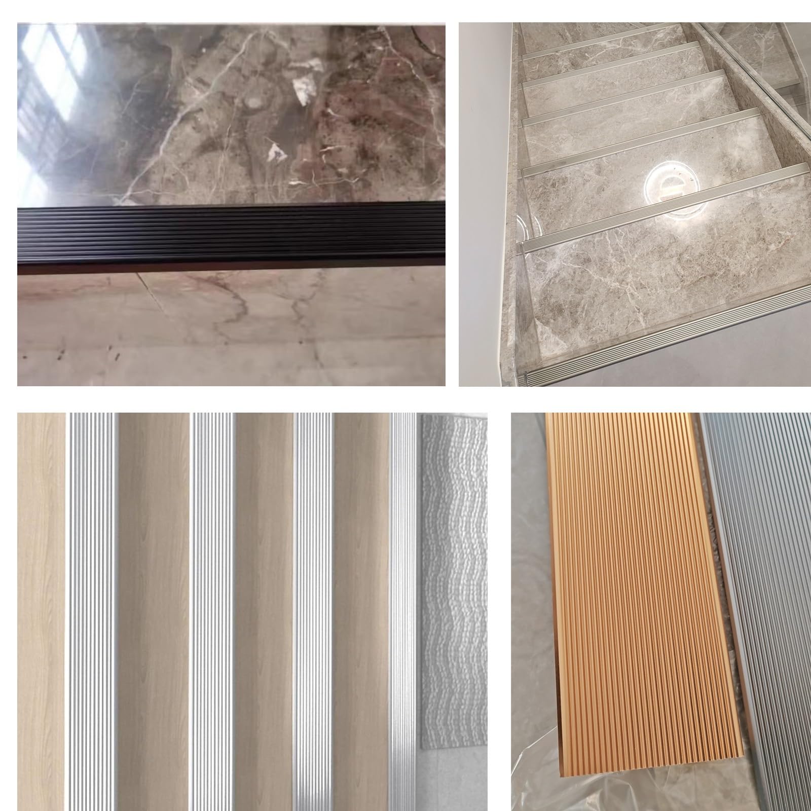 HJXGQJM 90cm Tira De Transición De Borde De Escalera, Perfil De Borde De PeldañO De Aluminio, Perfil Integral De Borde Escalonado Perfil De Borde De Escalera Antideslizante Tira(Gold,7x3cm)