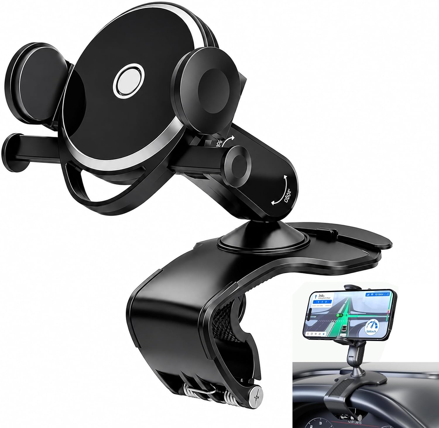 Universal 360 Dashboard Phone Holder,Universal Phone Holder,Universal 360° Dashboard Phone Holder For 4–7 Inch Smartphones, No Adhesive, Multi-Mount For Dashboard, Sun Visor, Or Rearview Mirro(round)