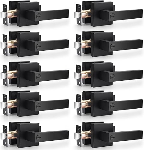 Probrico Paquete de 10 manijas de puerta color negro mate manijas de puerta de privacidad cerraduras de puerta de cama y baño cerraduras interiores