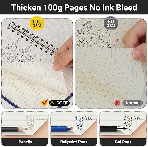 Miniatura 4 de EUSOAR Cuaderno de espiral con rayas universitarias, 1 paquete A5 de 5.5 x 8.3 pulgadas, 160 páginas80 hojas, páginas arrancables de papel rayado de