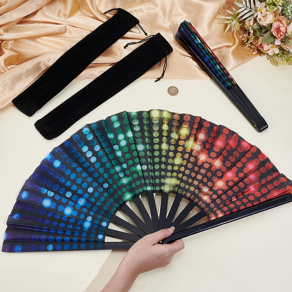 nbeads 2 Set 63cm Faltfächer Klapperfächer, Mit Farbenfrohem Regenbogen Design Und Aufbewahrungstaschen Tragbare Faltbare Deko Ventilatoren Für Rave Fanpartys Auftritte Und Outdoor Veranstaltungen