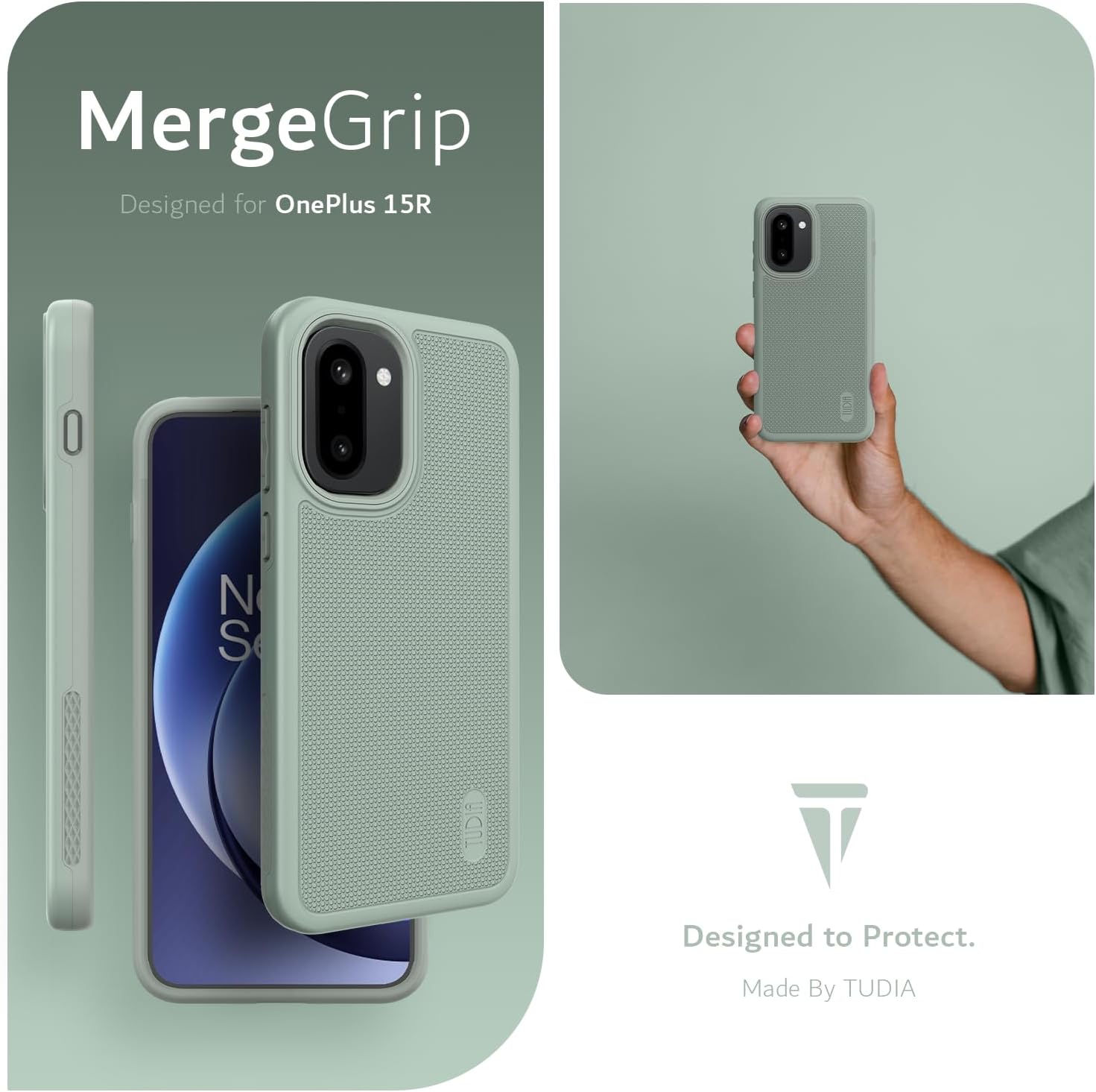 TUDIA MergeGrip Designed for OnePlus 15R Case 5G (2026) - [Military Grade Drop Tested] Dual Layer Shockproof Slim Rugged Tough Protective Phone Cases Cover (Green Lily)