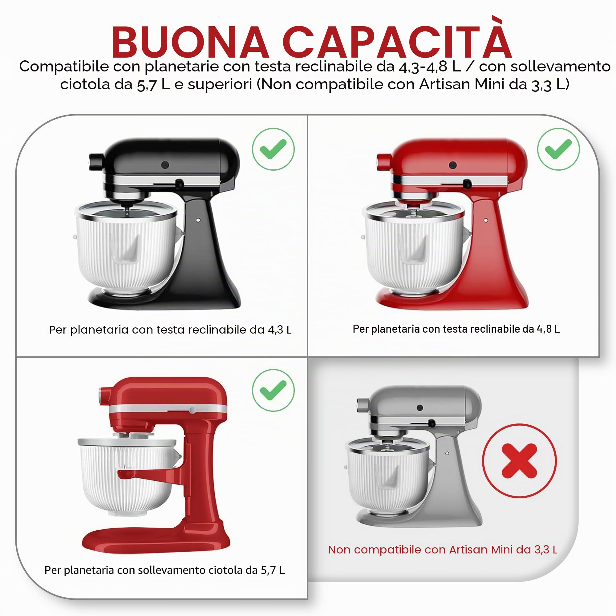 kitchenaid - Accessorio per macchina per gelato adatto per mixer da 4,5/5 QT e 6QT, gelato congelato e sorbetto, 2 litri, bianco (Machine/mixer non incluso)