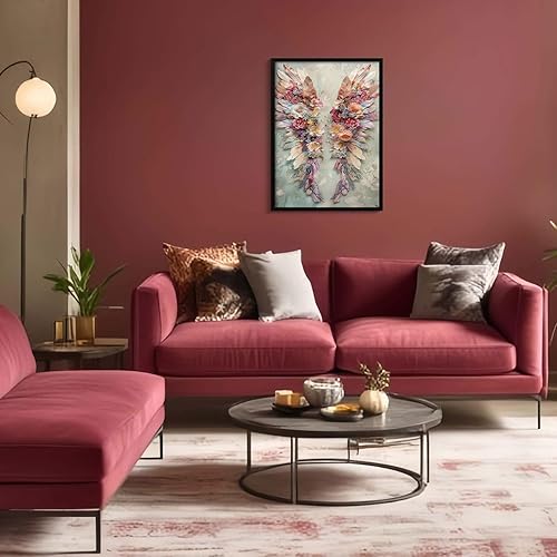 Miniatura 9 de Lienzo enmarcado abstracto con alas de ángel y flores, arte para pared, póster romántico de galería, elegante, plumas, decoración de pared,