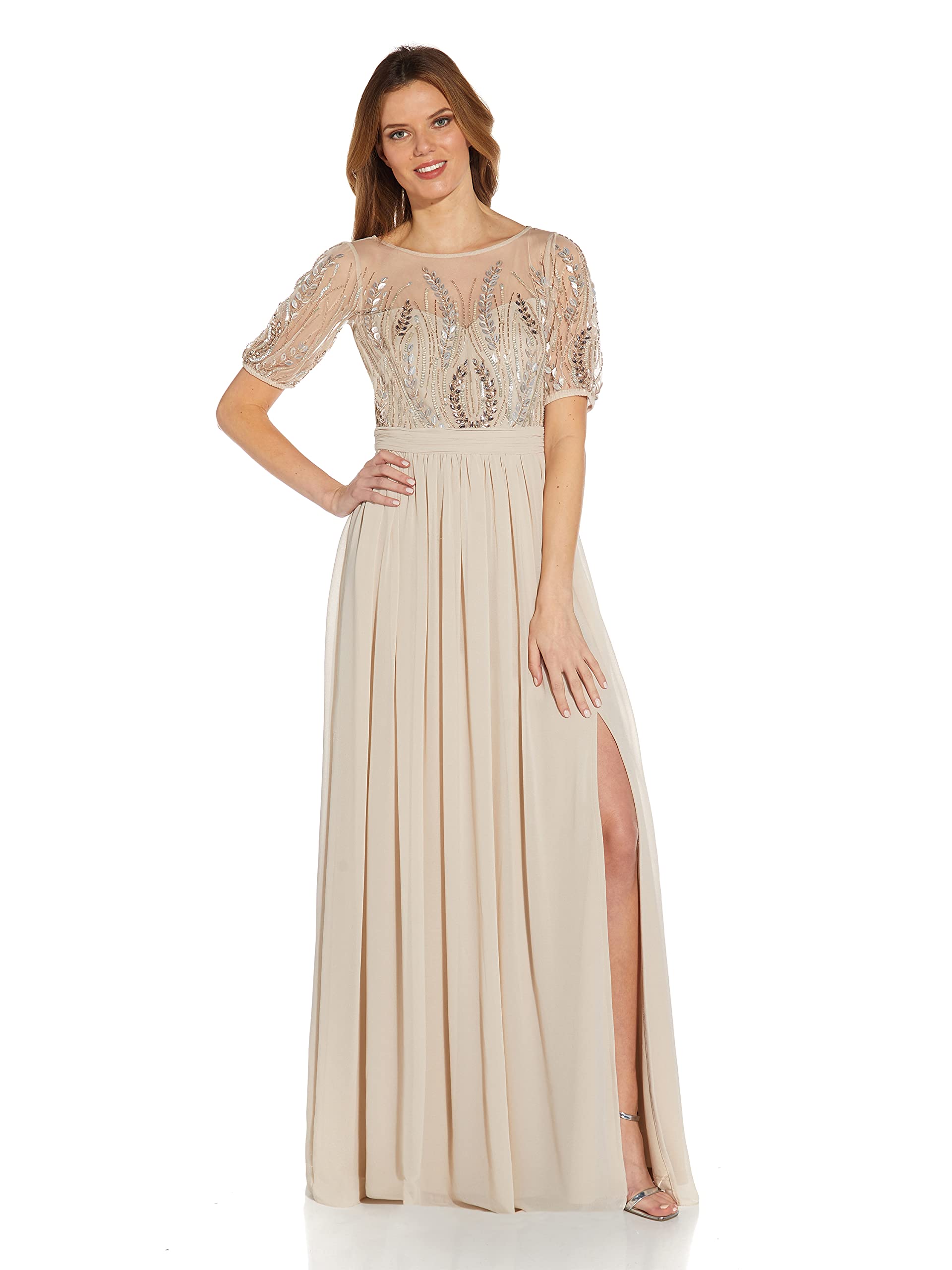 Photo 1 of Adrianna Papell Women's Bead and Chiffon Dress, Biscotti, 14