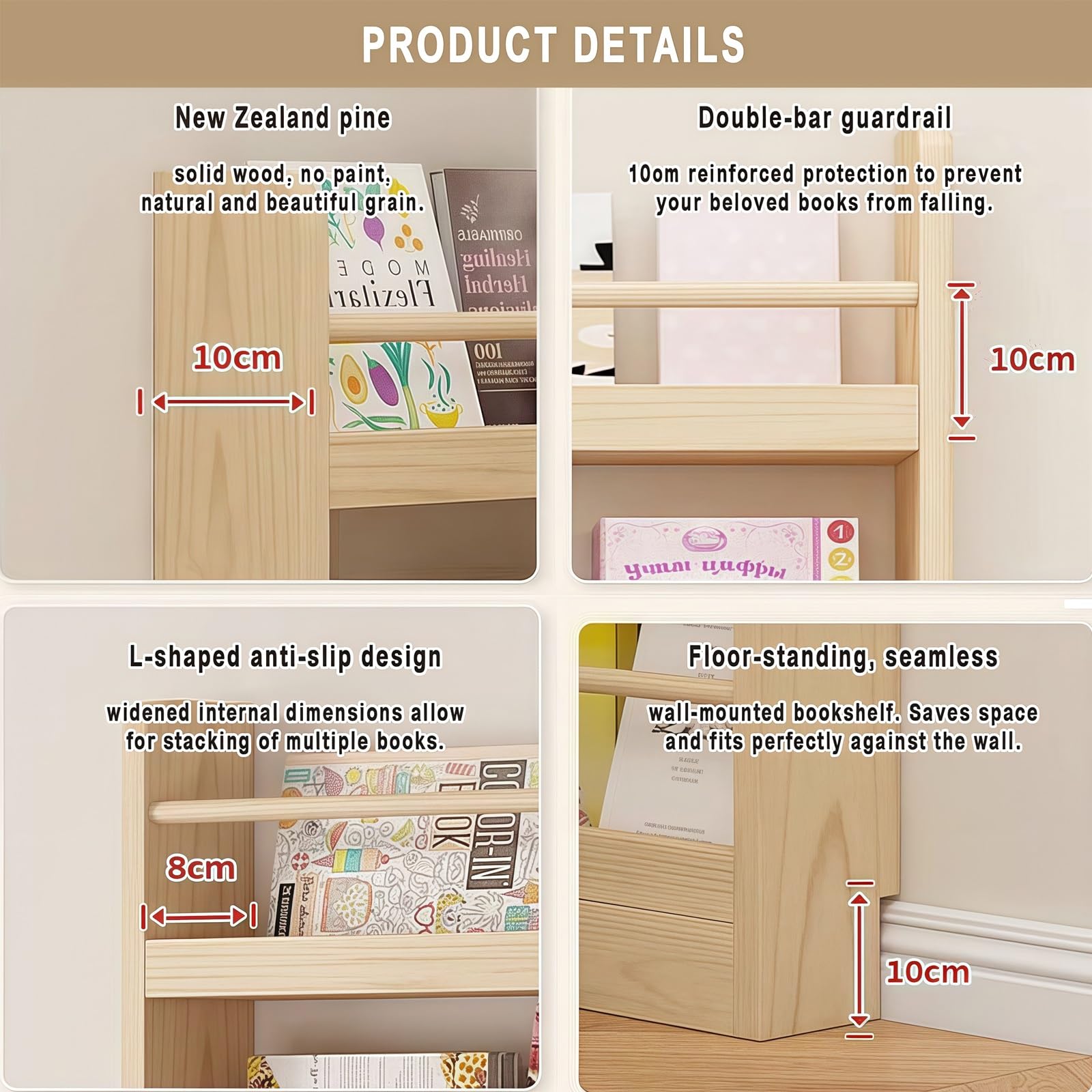 Librería De Madera De 3/4/5/6 Niveles Para Colocar Detrás De La Puerta, Librería Alta Y Estrecha De Pie, Estantería Delgada De Madera De Pino, Para Libros, Dormitorio, Sala De Estar(120CM(4))