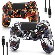Controller for PS4, Wireless Controller 2 Pack for Sony PlayStation 4/Slim/Pro, with 6-Axis Motion Sensor/Double Vibration/Touch Pad/Speaker & 3.5mm Audio Jack/800mAh Battery/USB-C Cable, Wolf + Fire