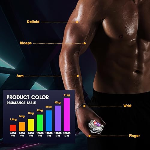 Miniatura 7 de Pelota de entrenamiento de muñeca, fortalecedor de muñeca giroscópico giroscópico para antebrazo, bola giroscópica para fortalecer brazos, dedos,