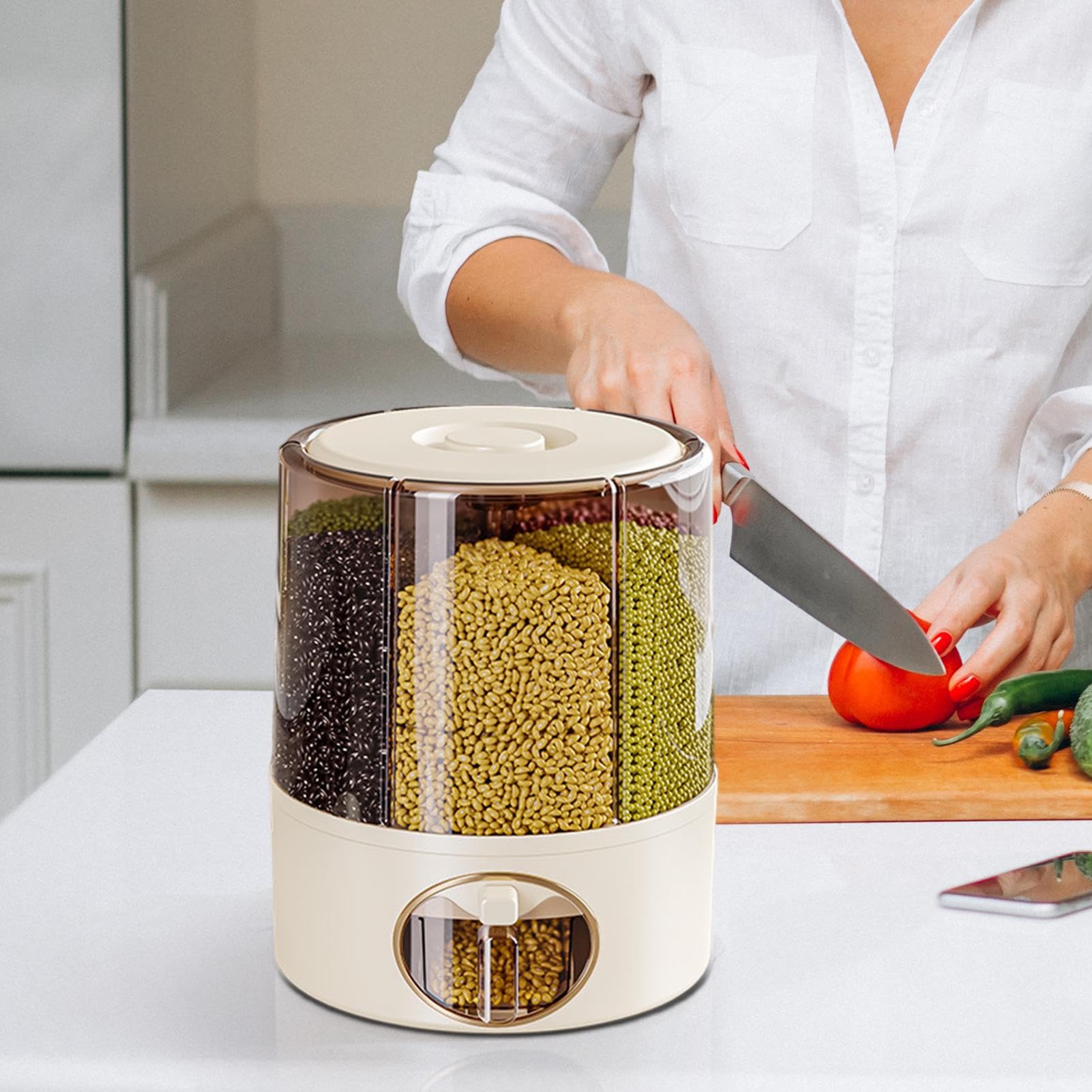 Contenitore per cereali 6 griglie rotante sigillato dispenser | Dispenser di riso a 6 griglie per la casa cucina dispensa cereali cereali Pet Food Container Organizzazione