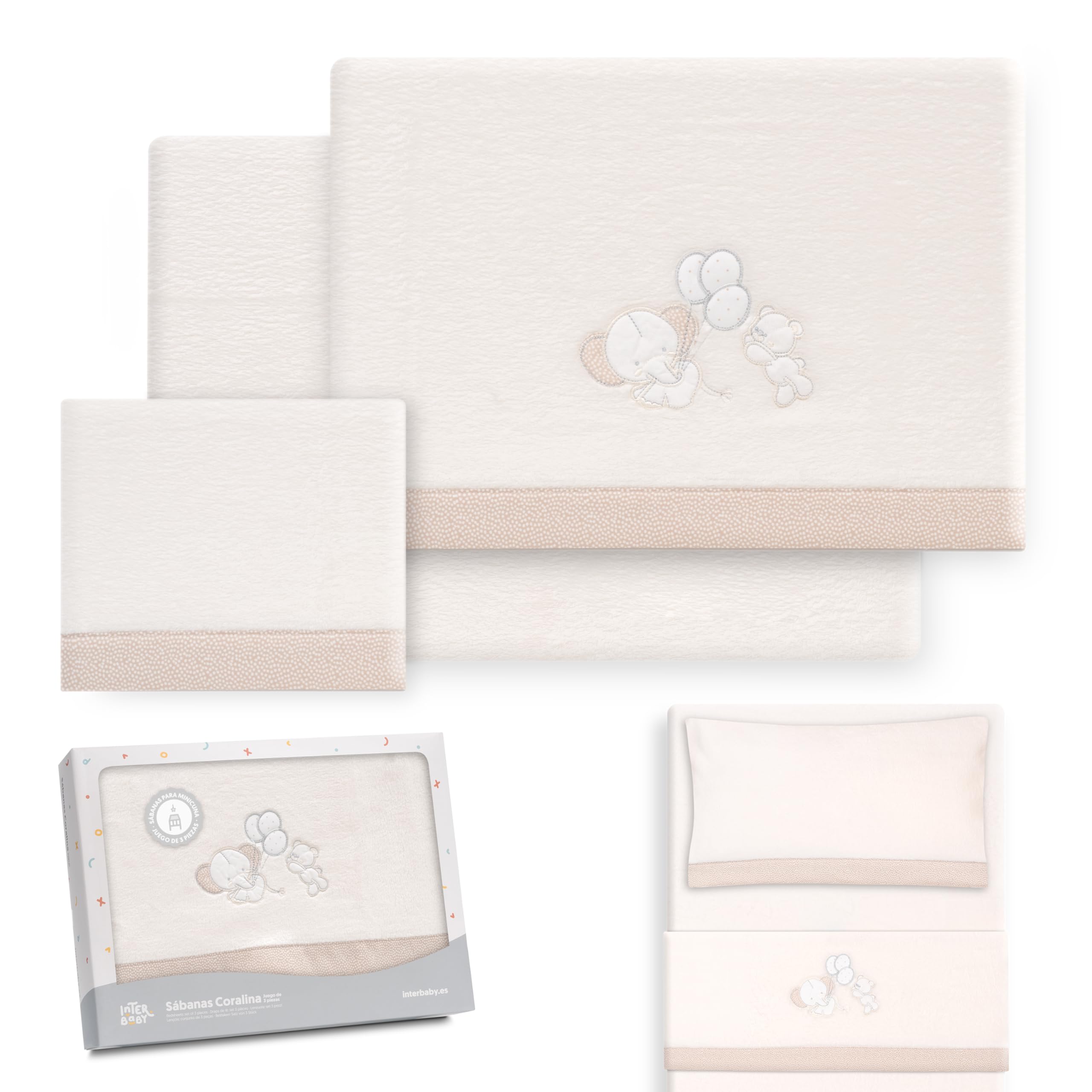 Interbaby - Zestaw pościeli do mini łóżeczka 50 x 80 cm, niemowlęce - zimowe prześcieradła z koralowca - wzór słonia balonowego serca - zawiera prześcieradło z gumką, prześcieradło wierzchnie +
