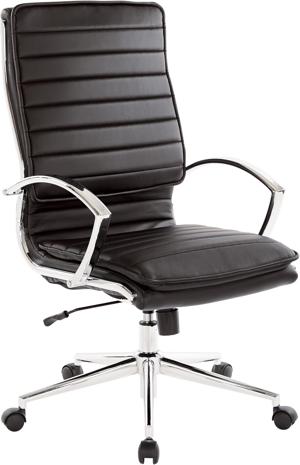Office Star SPX Professional Ergonomic Ribbed Faux Leather Office Chair with Chrome Base, High Back Manager's Chair with Loop Arms, Black