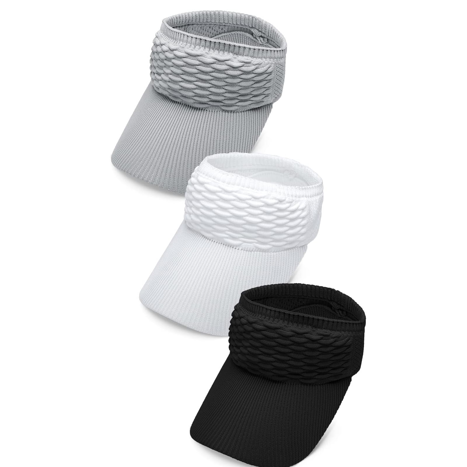 SYOSI3 Pcs Women Sun Visor Hat Knitted Elastic Sports Hat for Women Summer UV Protection Sun Visor Empty Top Quick-drying Golf Black White Gray, One Size