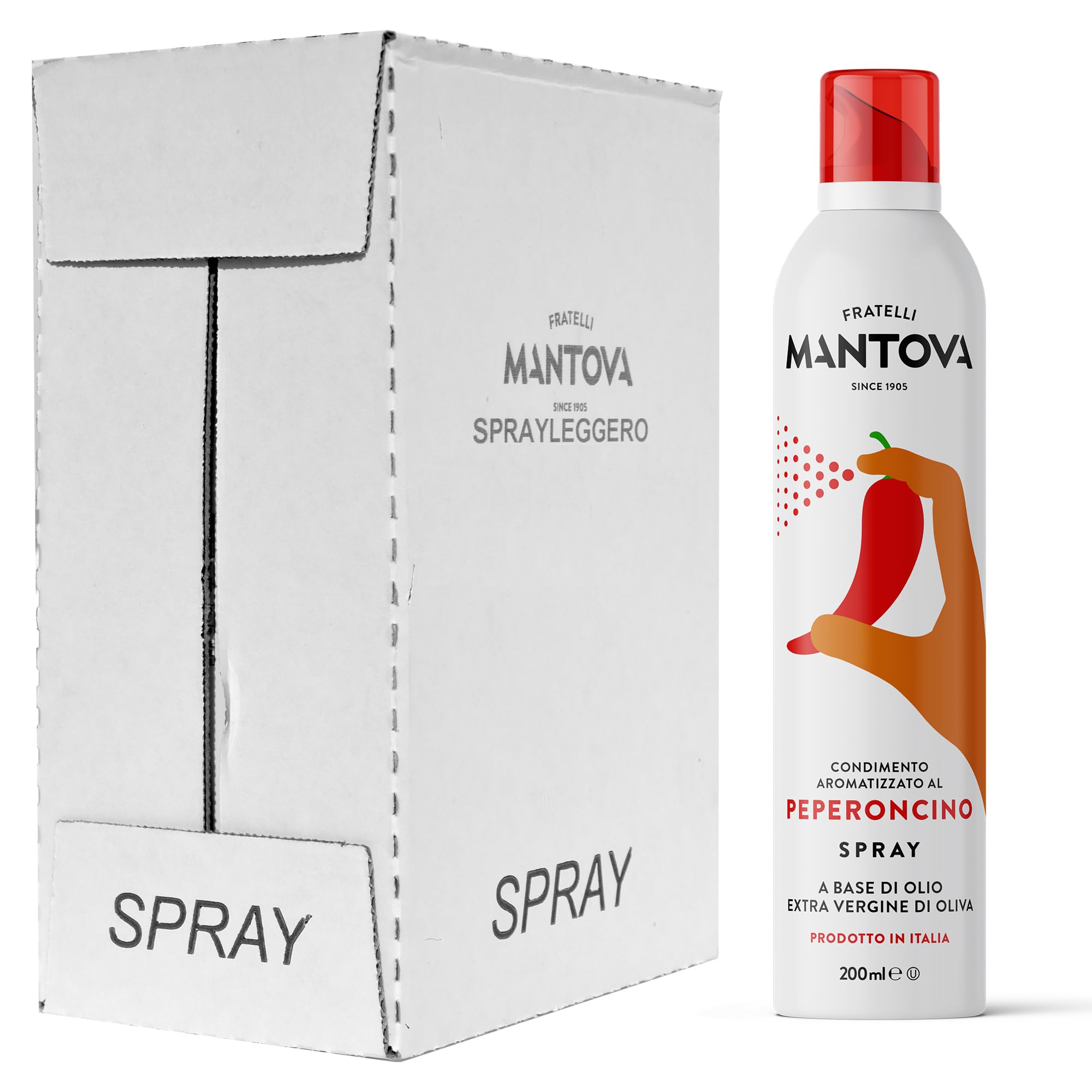 Peperoncino Spray in Olio Extra Vergine di Oliva 6x200ml - Olio Spray italiano – Sprayleggero – 100% Naturale,100% Leggero, 100% Facile - Con lo spray risparmi fino al 90% di prodotto