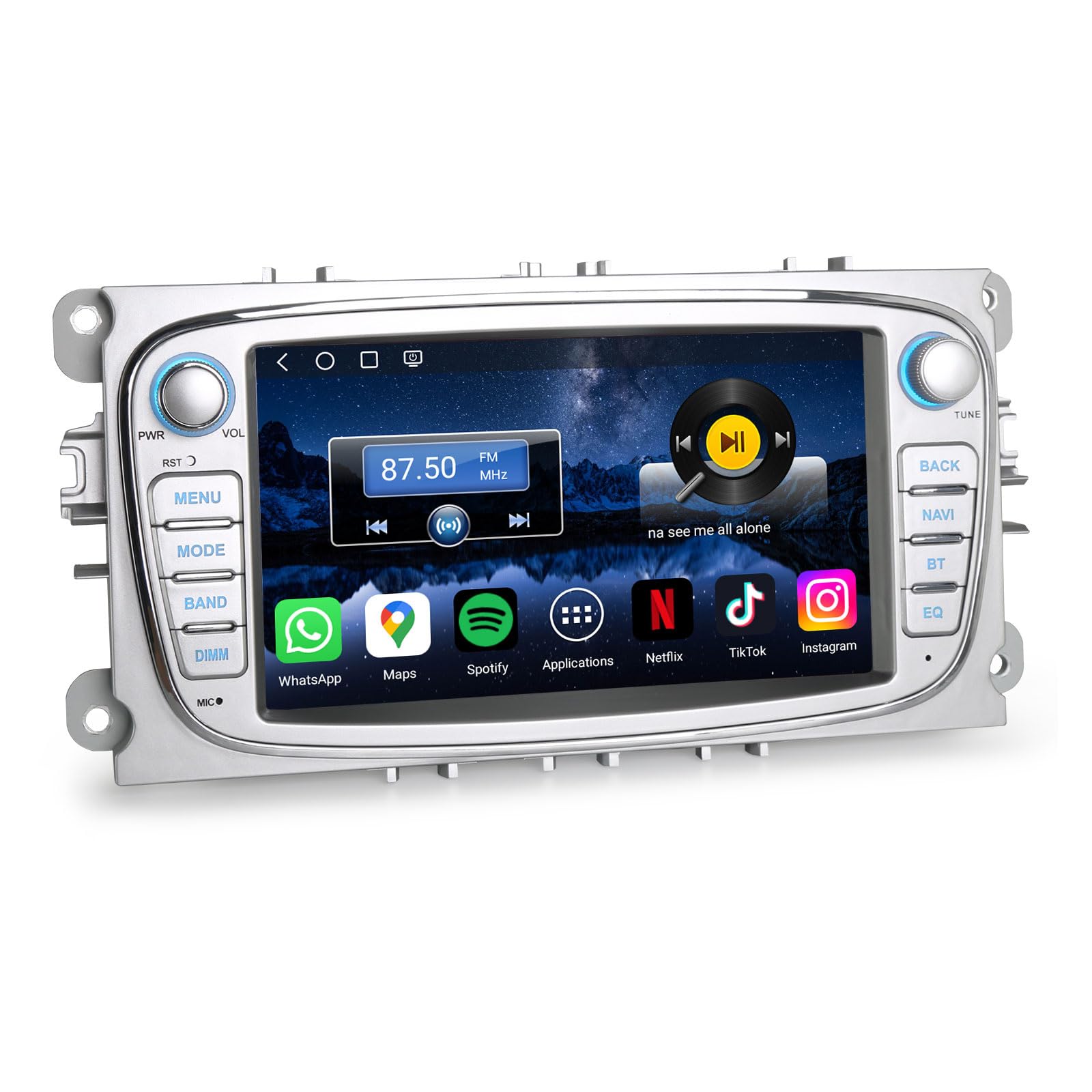 7-calowy odtwarzacz samochodowy Qualcomm Android 14 do Forda Focus Mondeo S-Max C-Max Galaxy z nawigacją GPS, Bluetooth 5.1, CarPlay, Android Auto, DSP, WiFi 4G, DAB+, USB, OBD2, RDS, Canbus