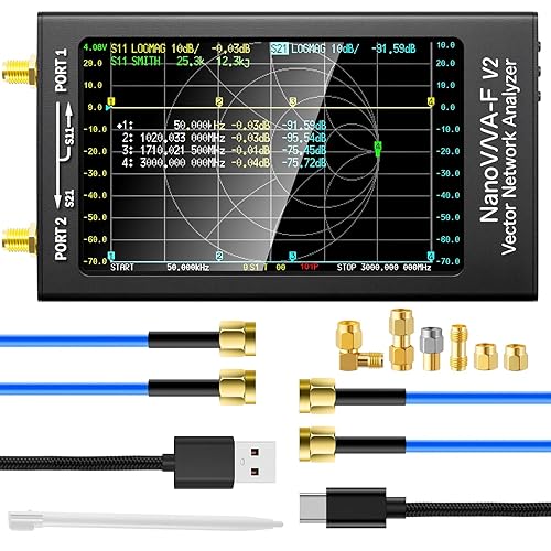 AURSINC Analizador de red vectorial NanoVNA-F V2 50KHz-3GHz HF VHF UHF Analizador de antena, pantalla táctil de 4.3 pulgadas, batería de 5000 mAh,