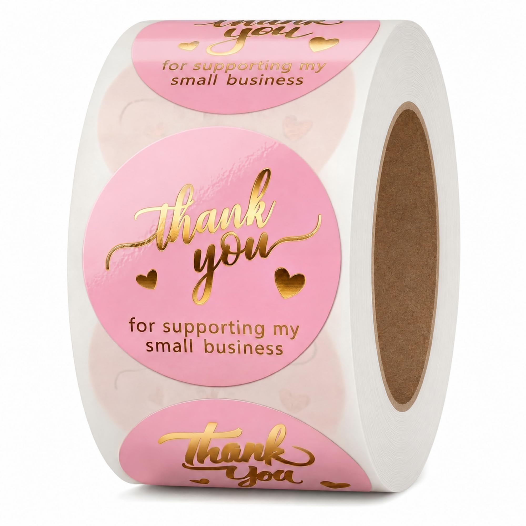 Pink Thank You Stickers, 500, 1.5” Round, Gold Foil
