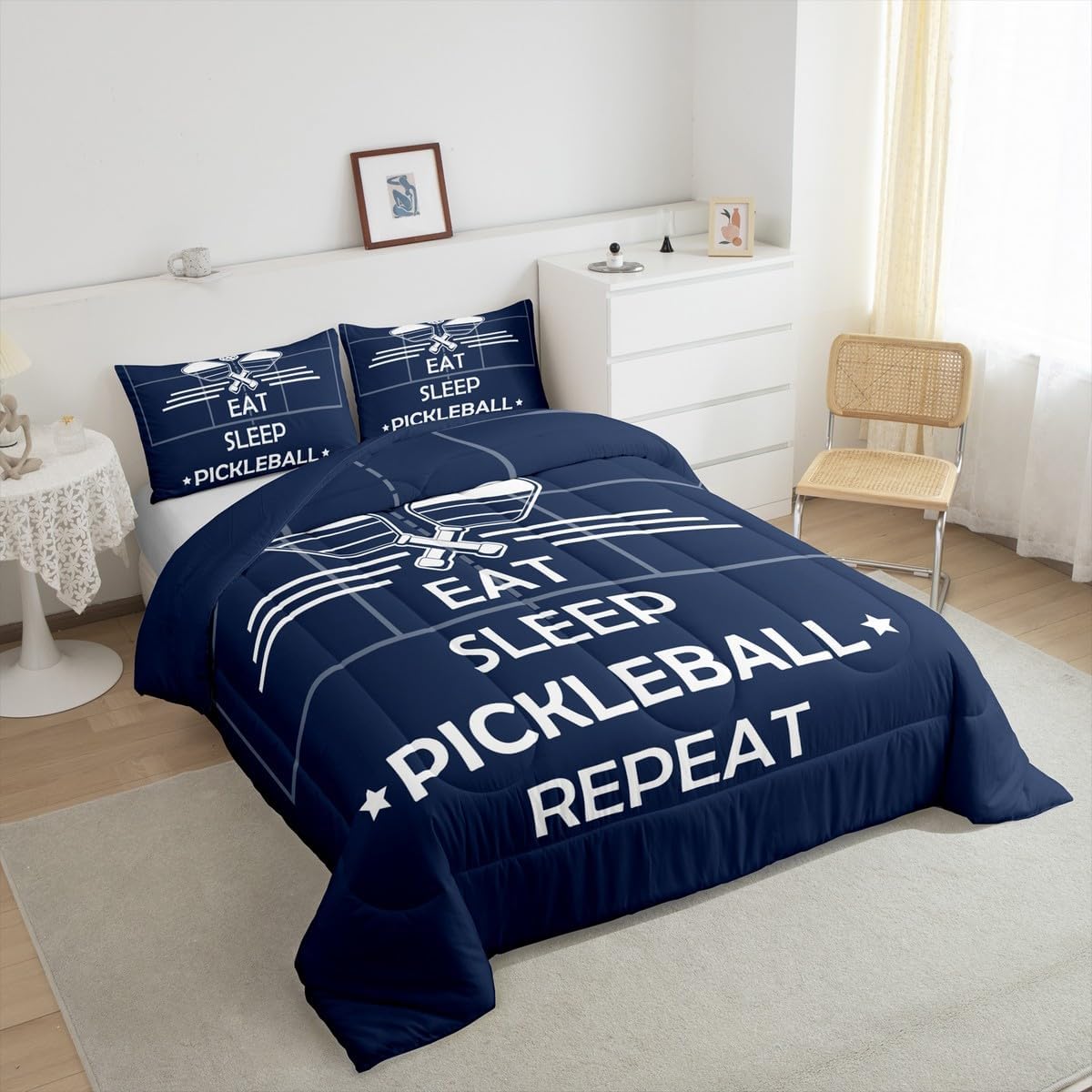 Feelyou Pickleball Bedding Set Boys Girls Queen Size Pick Racket Pattern Comforter Set for Kids Women Men Pickleball Fields Comforter Sports Game Duvet Set Pickleball Themed Gifts Quilt Set