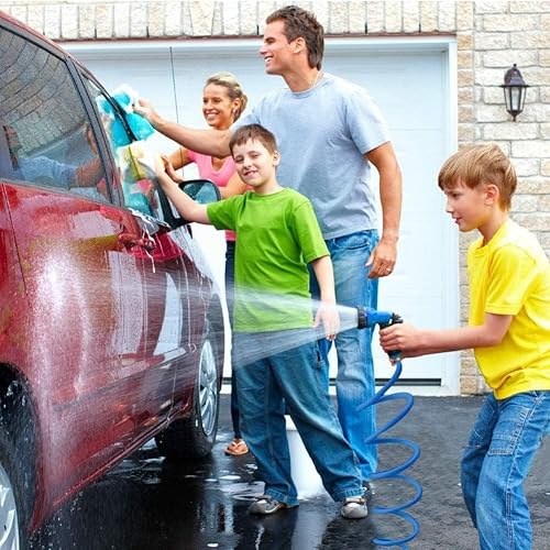 Miniatura 5 de Manguera de jardín EVA Recoil de 25 pies, incluye boquilla de pulverización de 7 patrones, manguera de agua rizada retráctil