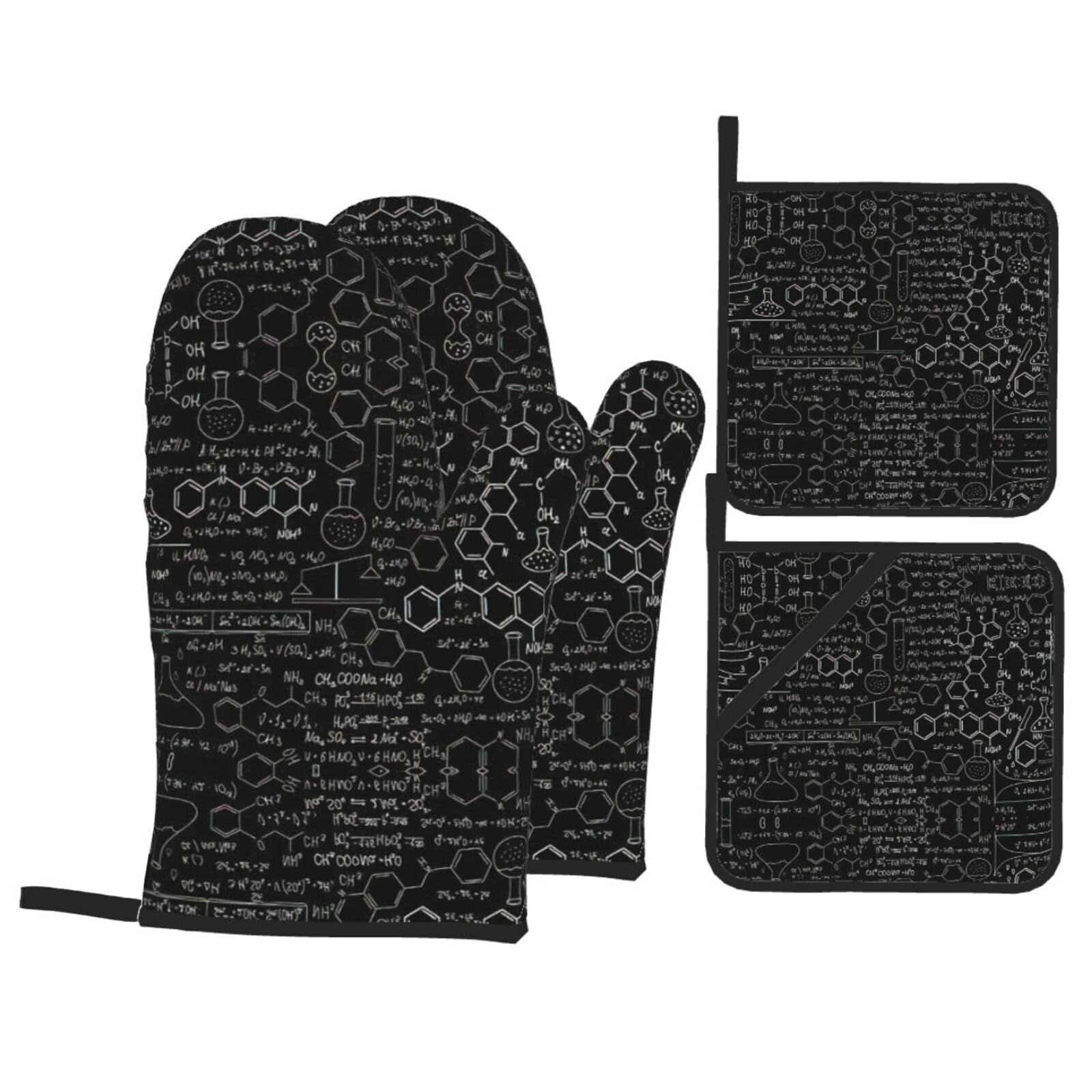 Abstract Science Chemistry Illustration 3D Print Stylish 4-Piece Microwaving Oven Waterproof Kitchen Gloves Baking Holiday Cooking