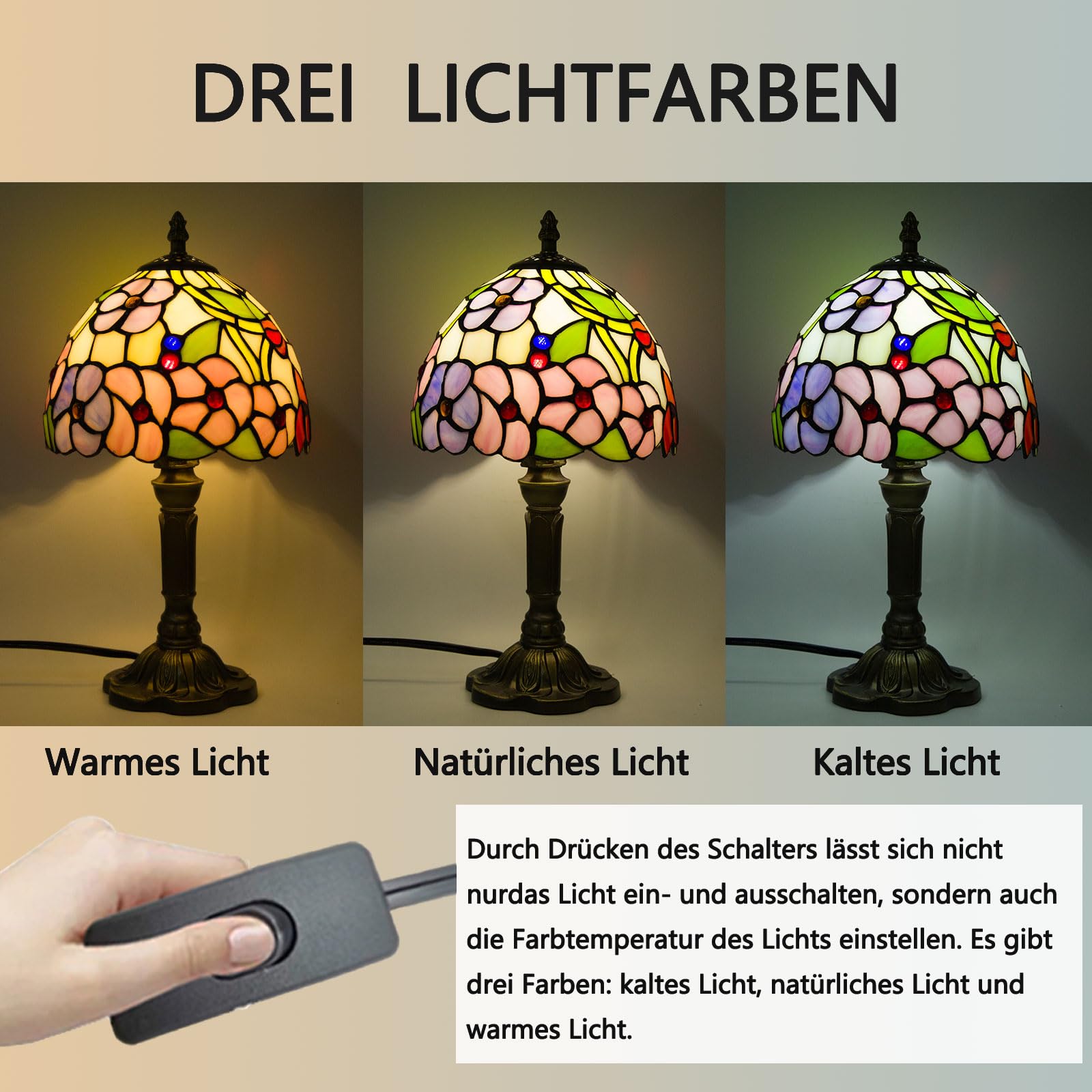 Tiffany Tischlampe,8 Zoll Retro Stained Glass Lamp Für Wohnzimmern,Lesezimmern,Schlafzimmern Und Arbeitszimmern Verwendet (Vierblättrige Blume)