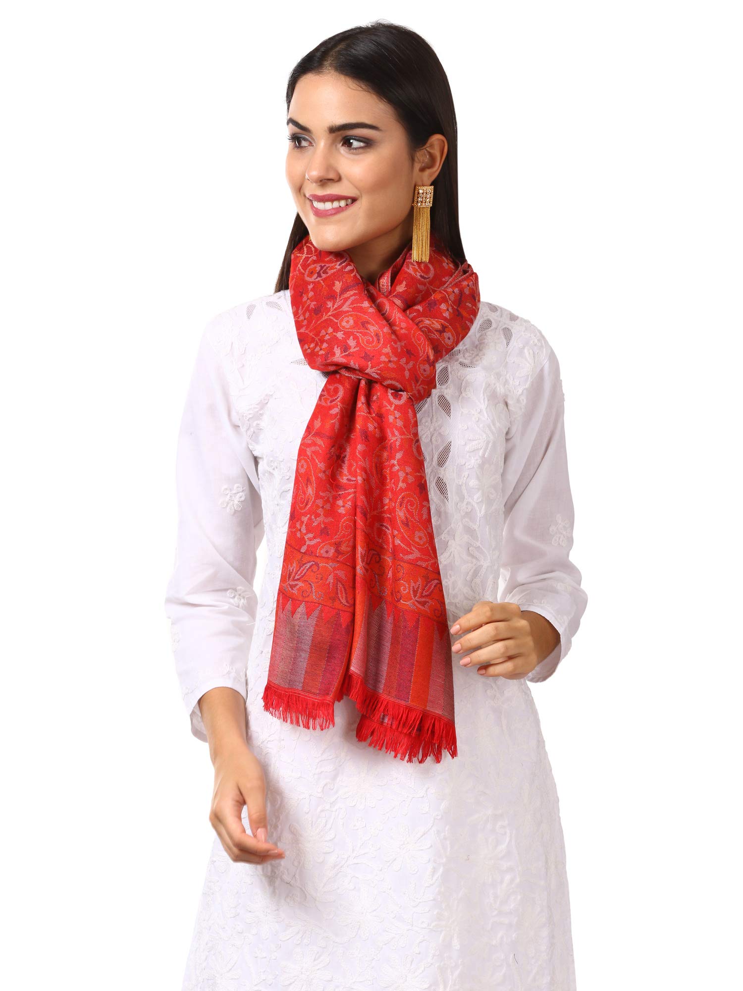 Pashtush Womens Kaani Shawl, Faux Pashmina, Woven Jacquard Design with Woven Kashmiri Paisleys, Soft and Warm Faux Pashmina (Taupe) 4