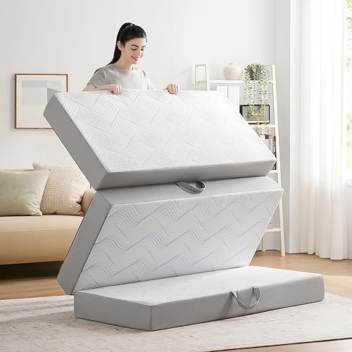 Miniatura 3 de Colchón plegable tamaño Queen, colchón plegable de espuma viscoelástica de 6 pulgadas, colchón triple con funda transpirable y lavable, colchón