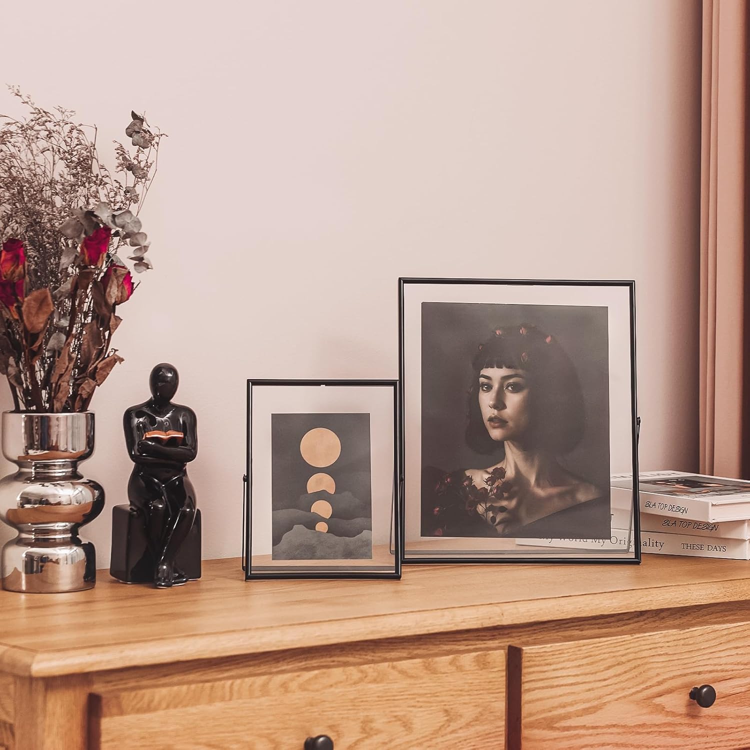 IZIDDO Black Floating Frame, 5"x7" Metal Frame For Picture 4x6,3.5x5, 2x3 Wall Mount or Tabletop Shelf Photo Frames, Double Sided Acrylic Display Picture Frame for Wedding,Office Decor 5×7 Frame Black(acrylic)