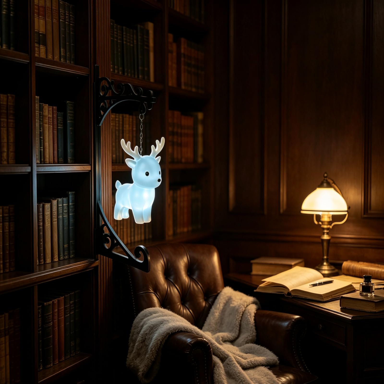 Vintage LED Nachtlicht mit Eulenmotiv, Dekorative Bücherregal Lampe, Warmes Licht für Schreibtisch, Leseecke & Innendekoration (Light Blue,15cm)