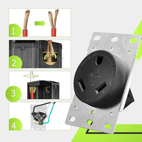 Vista 2 de RVMATE NEMA TT-30R Receptáculo, salida RV de 30 amperios, hoja recta de 125 voltios, reemplazo de potencia de montaje empotrado, 2 polos, 3 cables