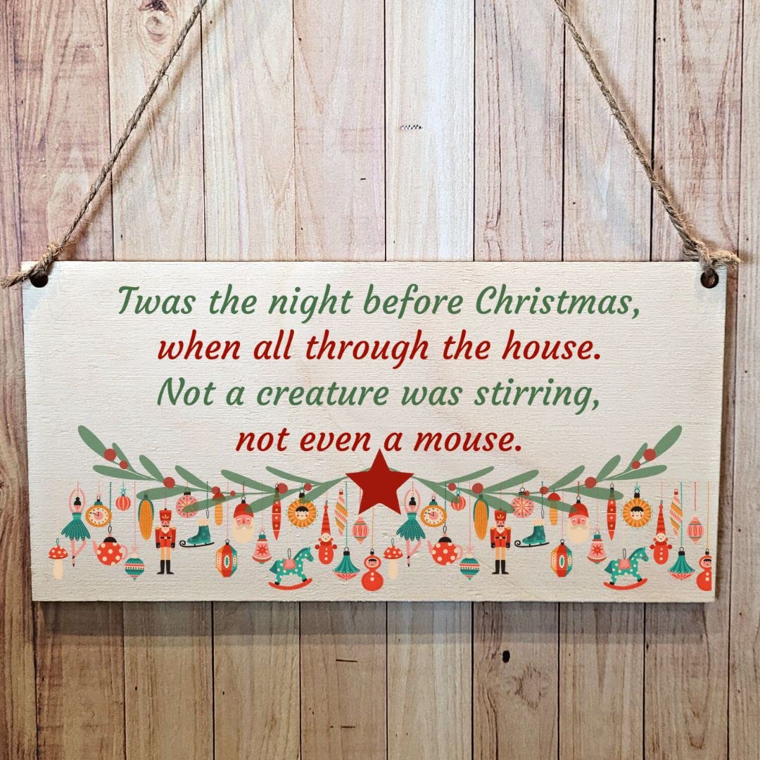 Second Ave Gift Company Red, Green Second Ave Twas The Night Before Christmas Wooden Hanging Gift Rectangle Xmas Decoration Sign Plaque