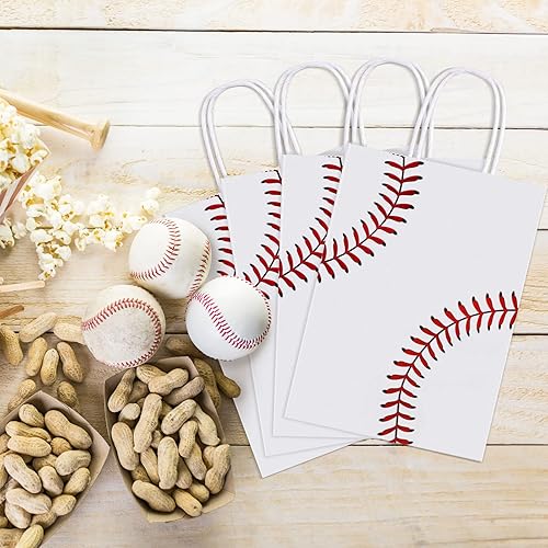 Miniatura 5 de durony 16 bolsas de papel de seda para fiesta de béisbol con asas, bolsas de papel de regalo de béisbol, bolsas de dulces para cumpleaños,