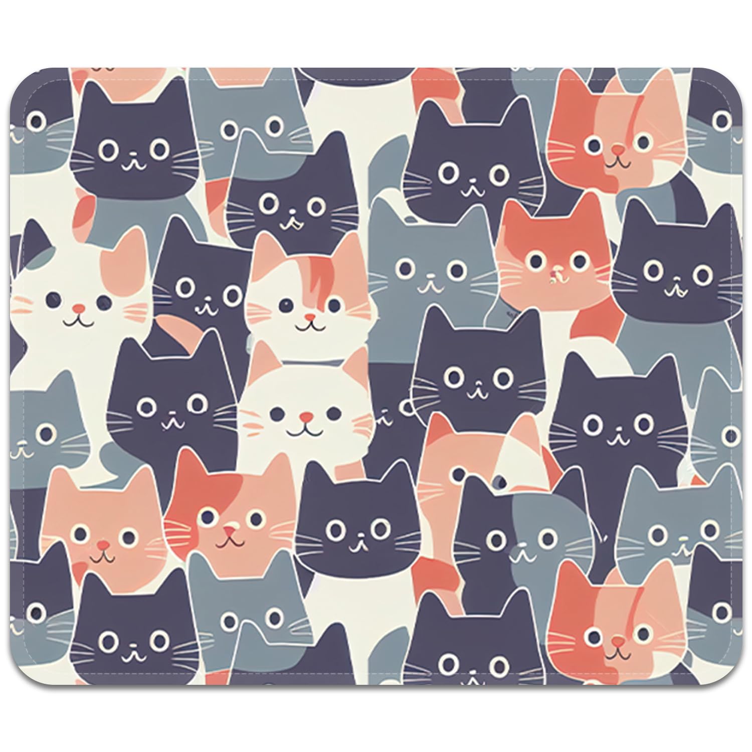 FROGIGO Mouse Pad with Stitched Edges - Cute Cat Mousepad for Women, 9.25 x 7.75 inch Washable Square Desk Pad, Non-Slip Rubber Base, Office Home Laptop Accessories - Meow Harmony