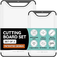 Vista 1 de Juego de 2 tablas de cortar de plástico para cocina, tablas de cortar aptas para lavavajillas con ranuras para jugos para carne, verduras, mango