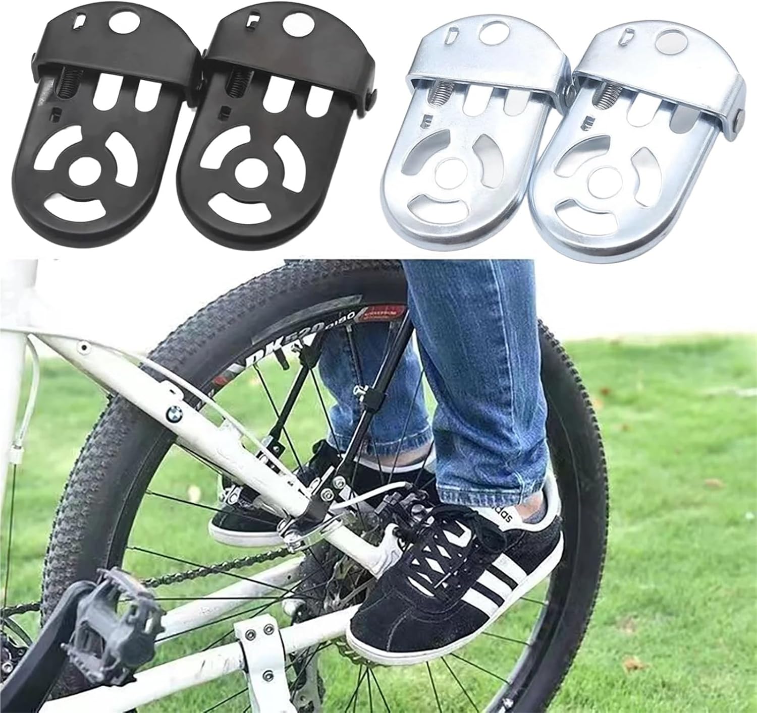 Bike Pegs 5 Pair Folding Bike Rear Footrest - Non-Slip Steel Foot Pegs for Passenger Seat(Black)