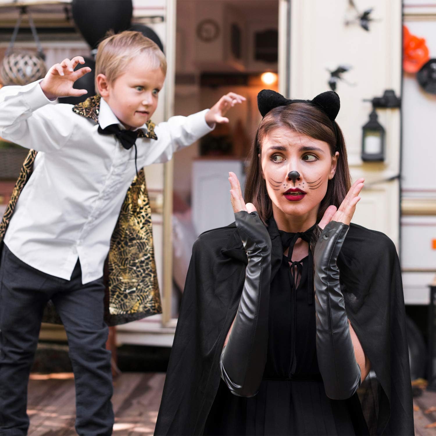 NAVADEAL Black PU Faux Leather Long Arm Warmer Dress Up Fingerless Gloves Halloween Costume Party Cosplay - Image 3