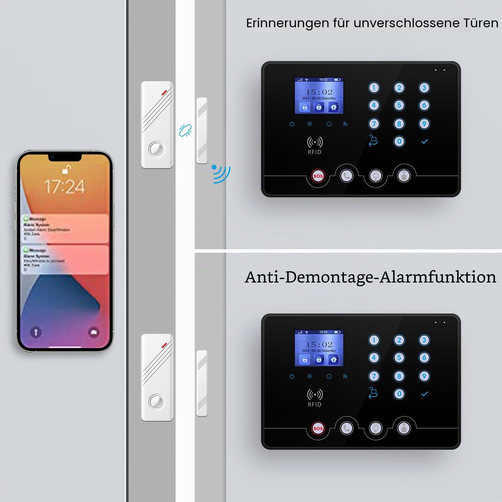 Wolf Guard WLAN- und 4G-Heimalarmanlage, alarmanlage Haus mit drahtloser 110-dB-Außensirene, Fenster- und Türsensor, Bewegungsmelder, RFID, Tuya App, Deutsch (Black-W4Q-W03) | Tuya Smartlife APP, Sirene, Fenstertürsensor, Bewegungssensor, RFID