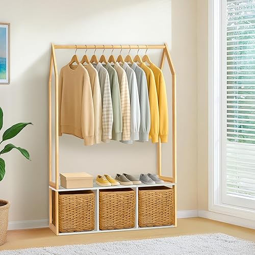 Miniatura 9 de Perchero de madera con almacenamiento, estantes de ropa independientes para colgar ropa perchero para dormitorio, entrada, sala de estar