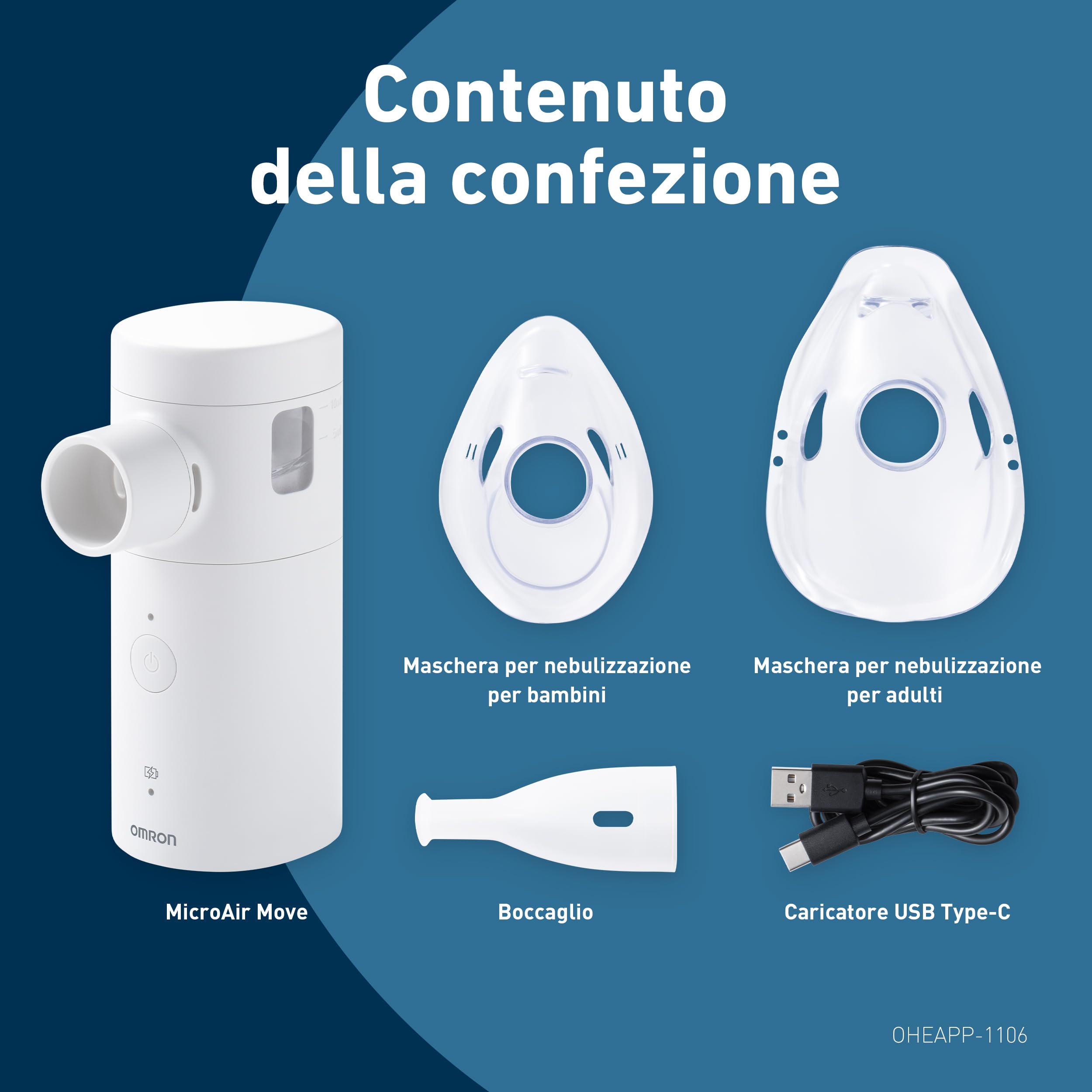 OMRON MicroAir Move Aerosol Mesh Portatile Silenzioso | Macchina Aerosol Adulti Bambini con Maschere e Boccaglio | Ricaricabile USB-C | Design Compatto per Casa e Viaggio