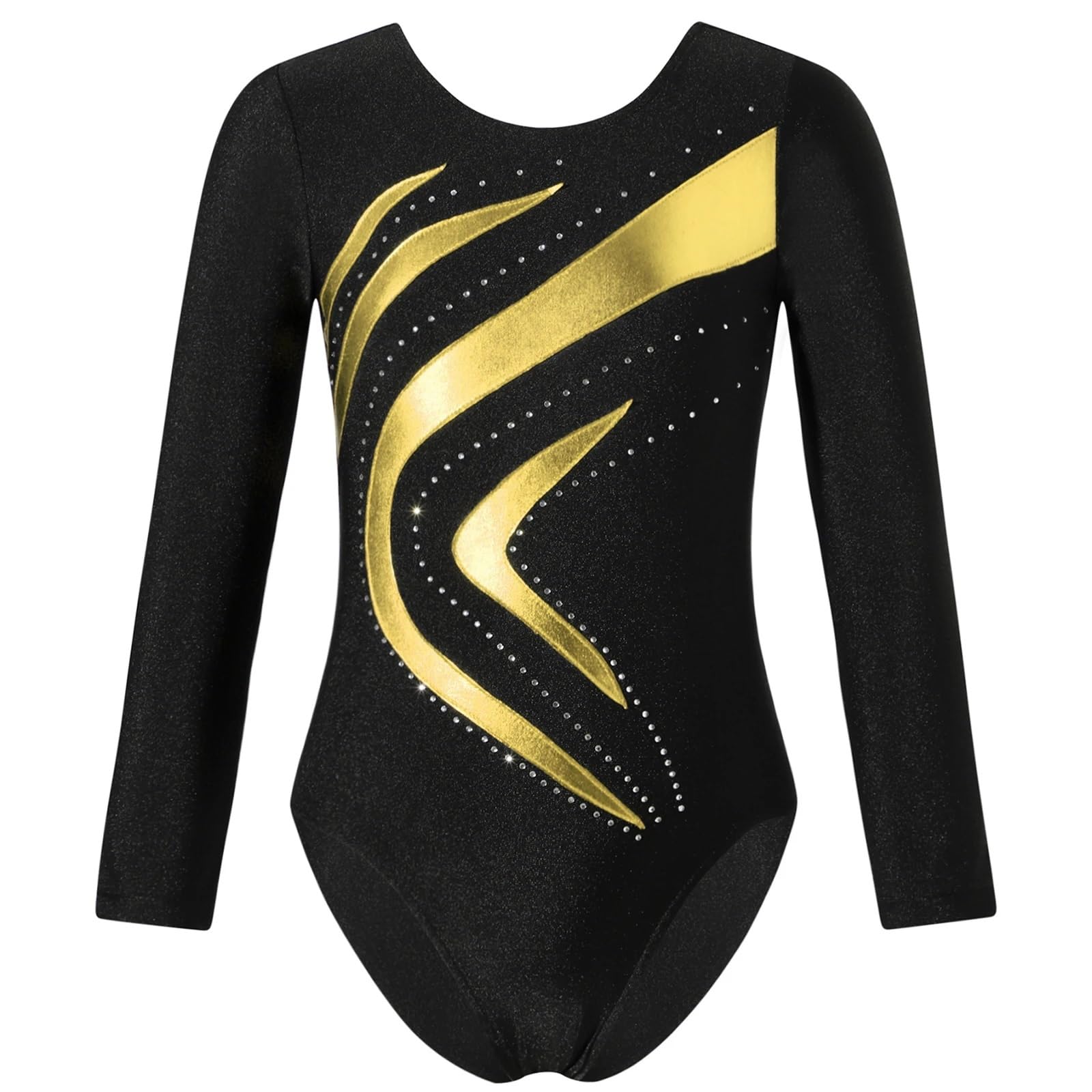Leotardo para Competición de Gimnasia Leotardo gimnástico de Ballet y danza for niñas, Jersey estampado de manga larga, traje de Ballet for patinaje, danza, puesta en escena(Gold C,8)