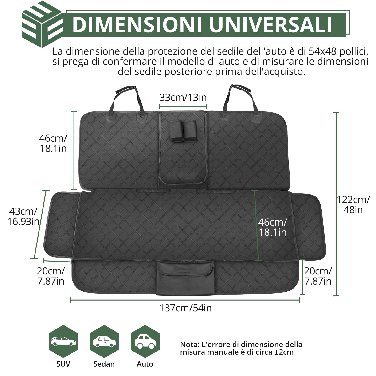 EYPINS Coprisedile Posteriore Auto per Cani 137x122 cm,Telo Macchina per Cani,Impermeabile e Antiscivolo,Copertura Sedili Universali,Nero